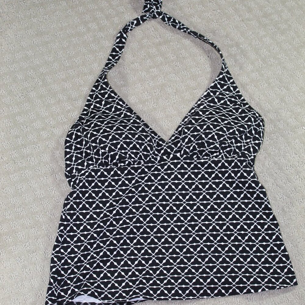 Lands' End Women's Size 8 Black and White Halter-Style Tankini Top